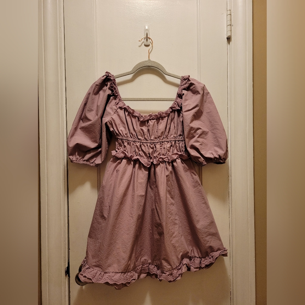 Altar'd State Puff Sleeve Babydoll Mini Dress In Purple Women's Size M